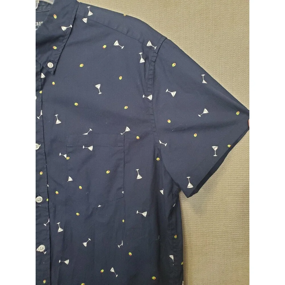J Crew Men's Flex Washed Cotton Blend Martini Novelty Print Button-Up Shirt LGE
